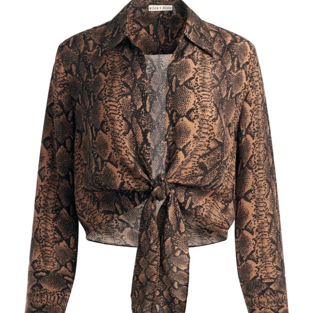 Alice + Olivia Brown Snake Print Tie-Front Blouse